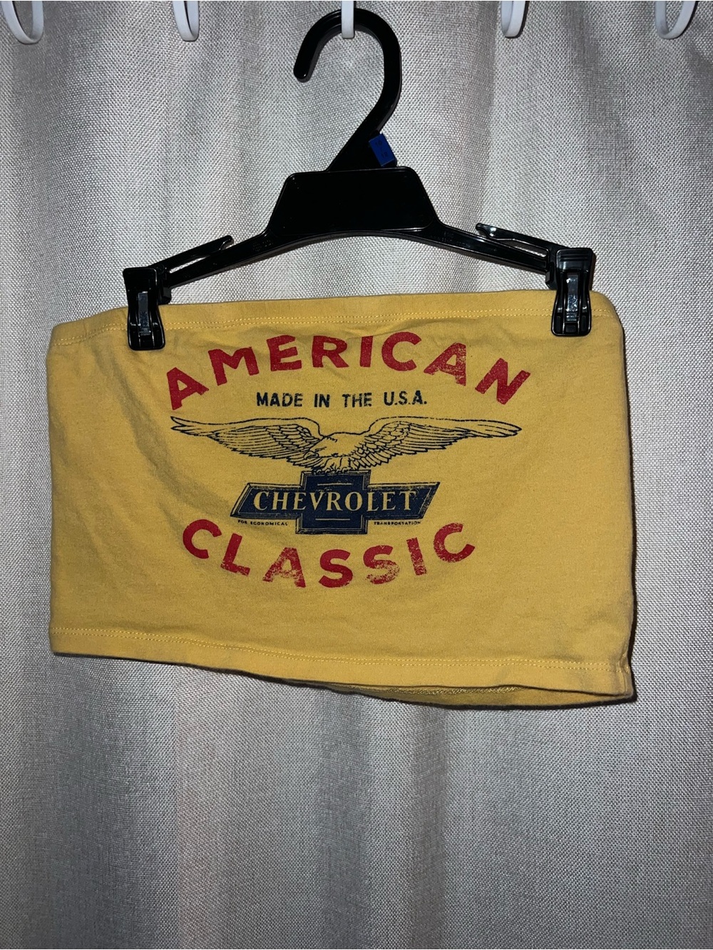 Forever 21 Yellow Chevrolet Graphic Tube Crop Top